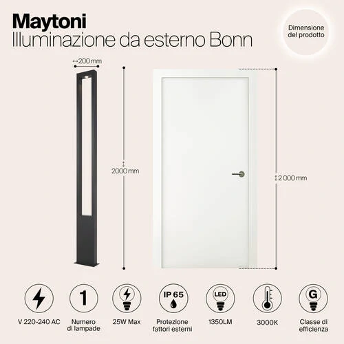 Садово-парковый светильник Outdoor Bonn, LED 25W, 3000K, Графит (Maytoni Outdoor, O425FL-L25GF) - Amppa.ru